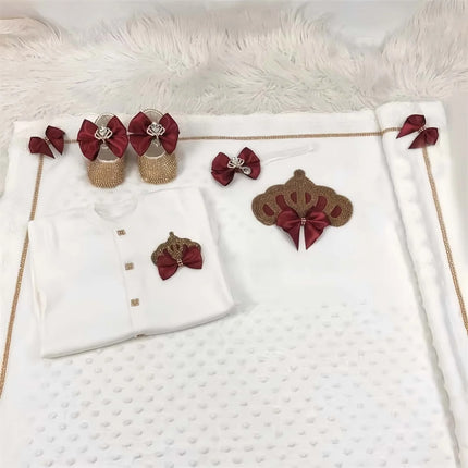 Baby Girl Boy Princess Prince Hospital Exit Newborn Bling Outfits Baby Bottles Gift Set Baby Shower Gift 5pcs Crown Romper
