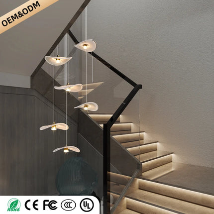 Luxury Stair Chandelier Pendant Light Lighting Duplex Loft Glass Hanging Lamp Nordic Minimalist Long Staircase Chandelier Lustre