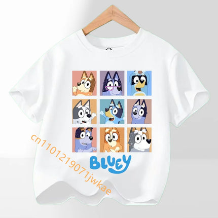 2026 Summer Cartoon Printing Graphic Baby Outdoors Short Sleeve Tee Daily Wear Top Hot Bluey Themed Kids Boys Girls T-Shirt