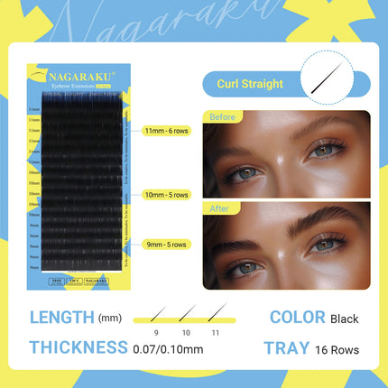 NAGARAKU High Quality Eyebrow Extensions 16 Lines Straight Curl Nature Soft for Beautiful Eyebrows
