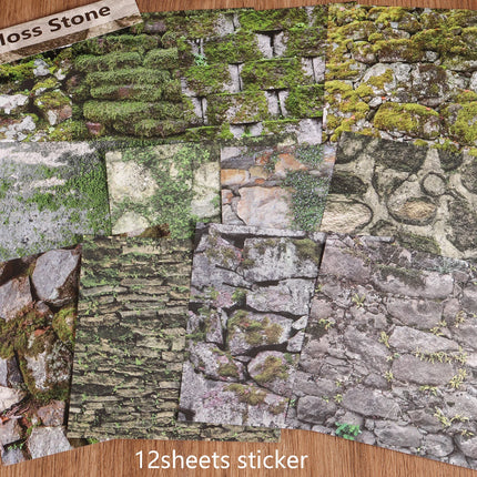 12sheets Stone Wall Landscape Background Large Size Self-adhesive Scrapbook Sticker, for Background Pad, Scrapbooking Supplies