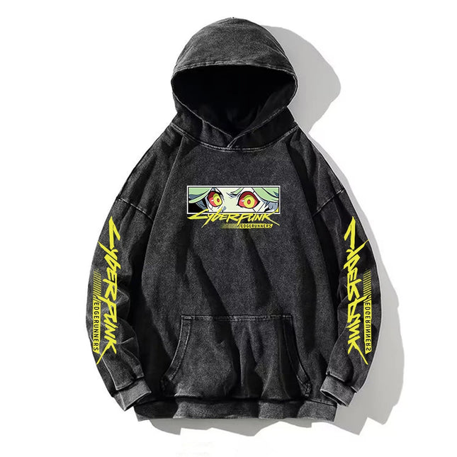 Anime Cyberpunk: Edgerunners Washed Hoodies Printed Casual Men Contains Cotton High Quality Fashion Loose Pullover Unisex