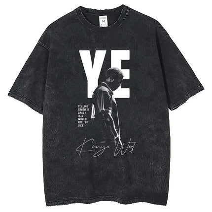 Rapper Kanye West Late Registration Tour 2005 Vintage Men's Short Sleeve Tee Washing T-Shirt Hip Hop Streetwear T-shirts