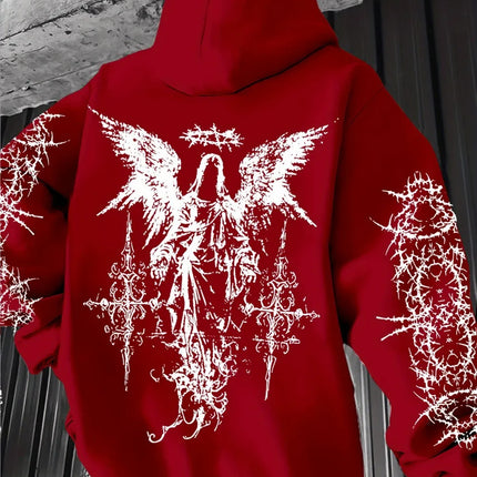 Hot selling autumn and winter men's Gothic angel print soft and comfortable hooded sports outdoor streetwear