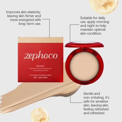 Zephoco Balm Foundation Blemish Cover Moisturizing Skin Brightening Products High Coverage Makeup Concealer Foundation Cream 15g