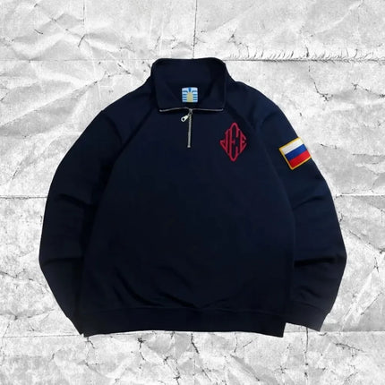 2026 Y2K Retro Embroidery Quarter-Zip Pullover Hoodie Men Oversized Vintage Streetwear Sweatshirt Men Clothing Harajuku