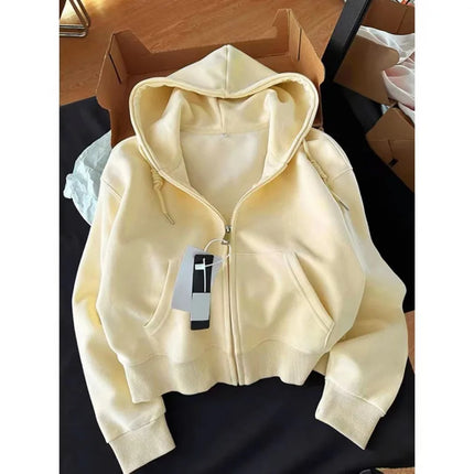 Short Hooded Zip Up Sweatshirt Jacket Women Casual Open Front Top