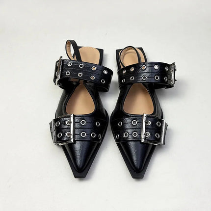 Big Size 43 Fashion Buckle Strap Ladies Flats Shoes Luxury Female Sandal Pointed Toe Women Flats With Shoes New In Summer Spring