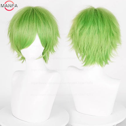 Anime 30cm Short Straight Cosplay Wig Black White Green Brown Purple Blue Gray Red Gold Man Women Heat Resistant Synthetic Hair
