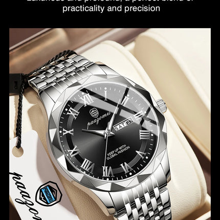 PAAZOMU Sport Original Men Clock Quartz Date Week Luxury Man Wristwatch Waterproof Luminous Stainless Steel Men's Watches Reloj