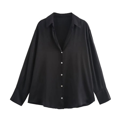 Classic Silk Satin Feel Shirt New Spring Collection Long Sleeve Polyester Fabric Women's Premium Fashion Regular Length