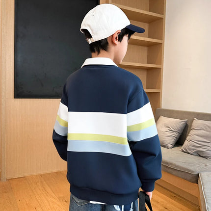 Korean Children Long Sleeve Winter Polo Shirt Coat for Tweens Boy Age 5 To 14 Years Kids Casual Warm Insulated Polo Sweatshirt