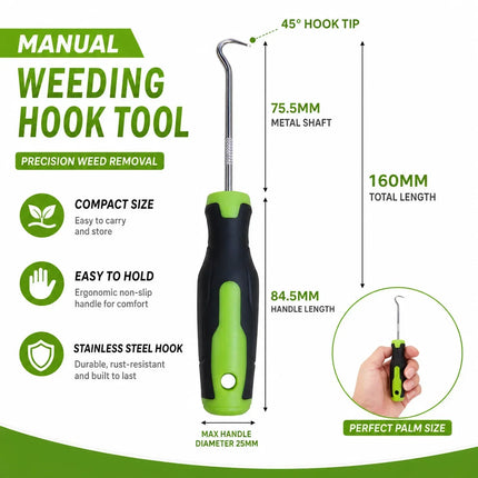 2Pcs Manual Weeding Hook Tool Stainless Steel Moss Remover Garden Weed Puller for Patio Driveway Brick Gaps Lawn Edging