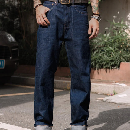 Red Tornado Men's Vintage Selvedge Denim Jeans 12oz High-Waist Straight Leg WWII Cut Oxidized Fabric Zipper Fly Loose Fit