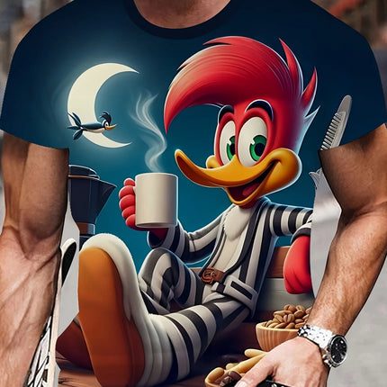 Men's Cartoon Anime Style Pattern 3D Print Round Neck Short Sleeve T-shirt,Casual Summer T-shirt,Suitable for Daily Wear and