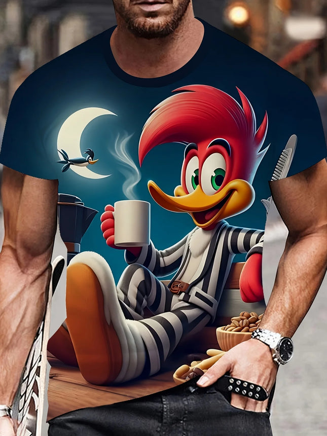 Men's Cartoon Anime Style Pattern 3D Print Round Neck Short Sleeve T-shirt,Casual Summer T-shirt,Suitable for Daily Wear and
