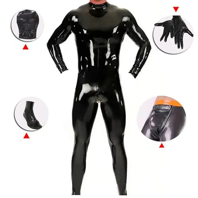 Sexy Male Wet Look PVC Faux Leather Catsuit Jumpsuit Shiny PU Latex Fetish Erotic Bodysuit Club Zentai Stage Costume