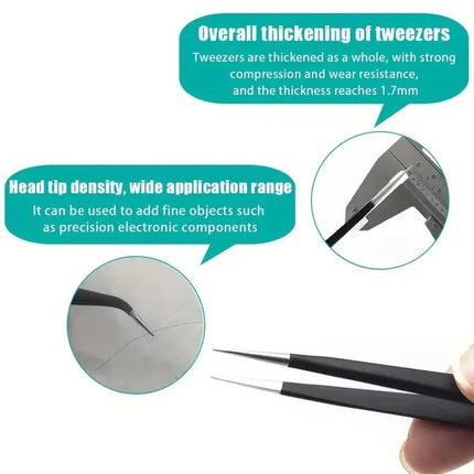 6-piece precision long tweezers ESD anti-static stainless steel tweezers electronic repair welding tools nail art brick clamp