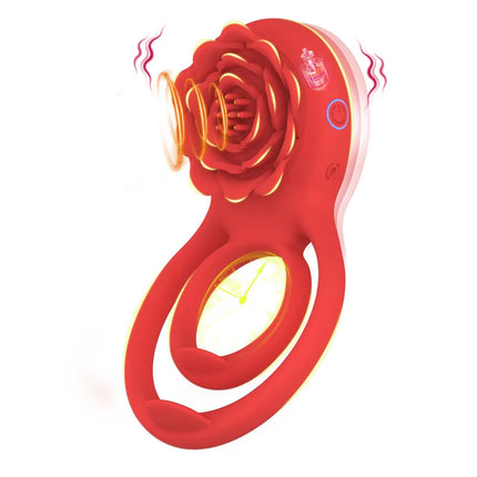 Vibrating Cock Ring with Rose Clitoral Stimulator Pleasure Penis Ring Vibrator 7 Vibration Couples Adult Sex Toys for Men Women