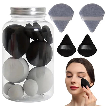 14Pcs Hybrid Makeup Sponge & Powder Puff Set - Hydrophilic Latex-Free Foundation & Loose Powder | Vegan Oil-Free Beauty Tools