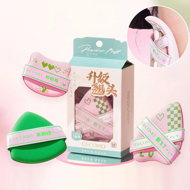 GECOMO Adorable Curved-Head Powder Puff Set — Ultra-Soft, Skin-Friendly, Non-Powder-Caking, Expands When Wet,