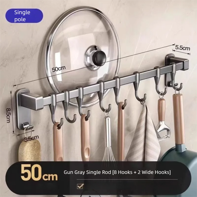 Kitchen Storage Rack Non-perforated shelves Wall Mounted with Movable hook Spoon Holder Organizer Kitchen Utensil Accessories