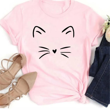 Pure Cotton Breathable Children's T-shirt 2026 Fun Cat Cartoon Print Fashionable Parent-child Outfit Men's and Women's Top