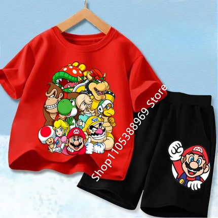 Summer Kids Clothing Sets Super Marios Cartoon Print Short Sleeve T-Shirt Casual Shorts Soft Outfits For Baby Boys Girls