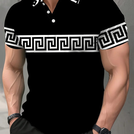 The new men's short-sleeved POLO shirt for summer 2025 features a casual fashionable and comfortable 3D striped pattern print