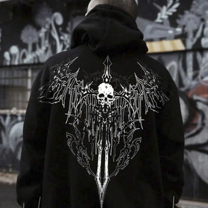 European and American men's fashionable autumn Gothic skull print soft and comfortable hooded sweatshirt outdoor street style to