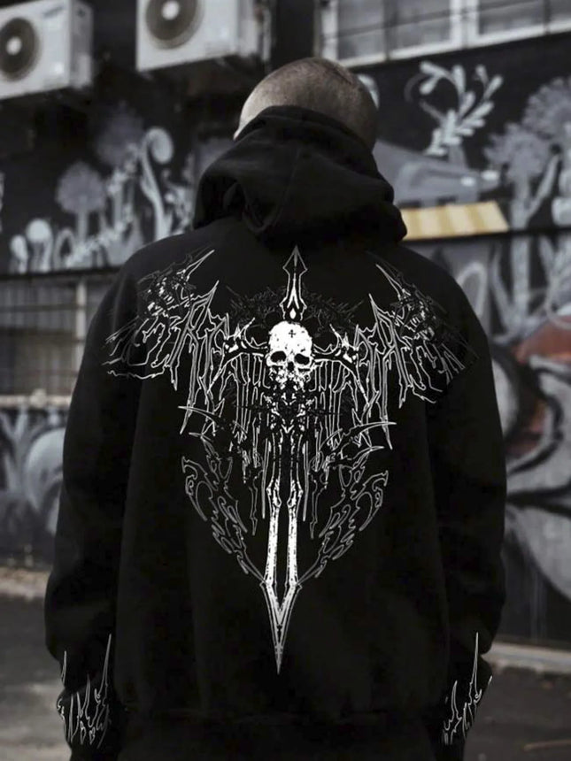 European and American men's fashionable autumn Gothic skull print soft and comfortable hooded sweatshirt outdoor street style to