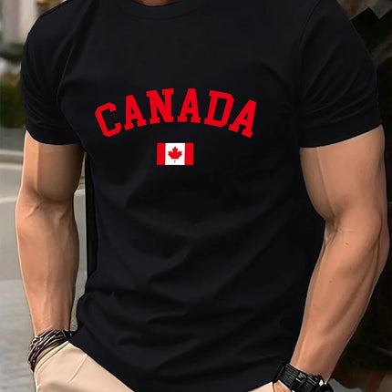 Canada Text With Flag Printed Cotton T-Shirts Men's Summer Short Sleeve T Shirt Soft Oversized O-Neck Tops Basic Men's Clothes
