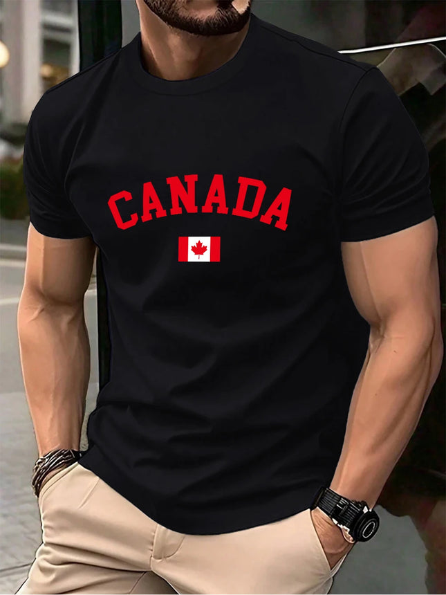 Canada Text With Flag Printed Cotton T-Shirts Men's Summer Short Sleeve T Shirt Soft Oversized O-Neck Tops Basic Men's Clothes