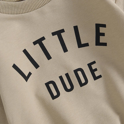 Baby Toddler Boys Fall Winter Outfits Little Dude Letter Printed Long Sleeve Sweatshirts Pants 2Pcs Clothes Set