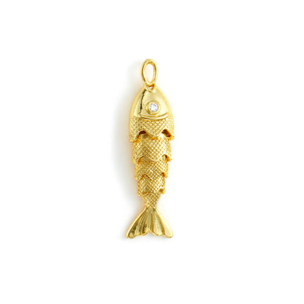 1 Piece Brass Ocean Jewelry Charms 18K Real Gold Plated Fish Animal Movable Clear Cubic Zirconia Pendant For DIY Necklace Making