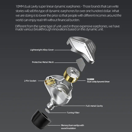 KZ ZVX Earphones Dynamic HIFI Bass Earbuds In Ear Monitor Headphones Sport Noise Cancelling Headset
