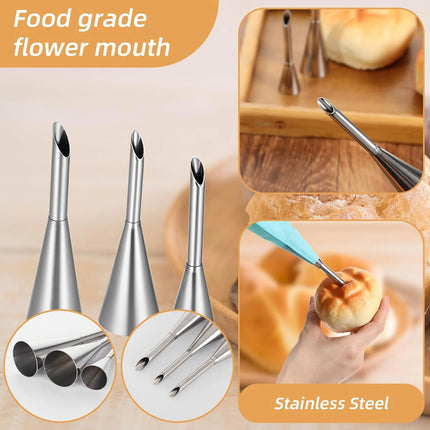4Pcs Puff Pastry Piping Nozzle Set, Stainless Steel Decorating Tips for Cake Cupcake Cookie Cream Icing, Baking Tools for  Baker