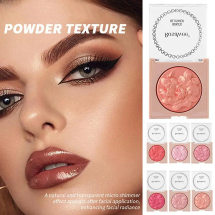 European American Style Rose Blush with Shimmer Fine Glitter Highlighting Contour Powder for Face Natural and Three-Dimensional