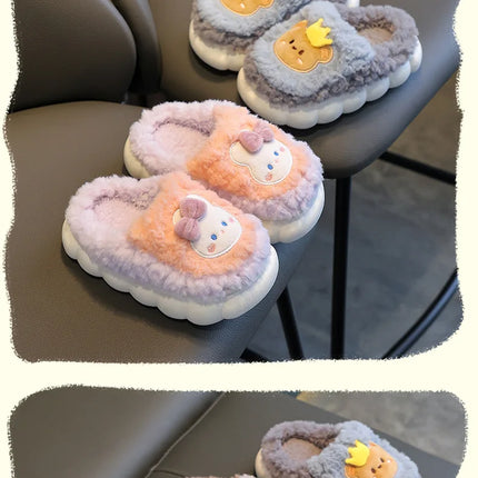 2025 Winter Children's cute  Cotton Home Slippers Frozen Girl's Snow Non Slip Warm Baby Slippers Pink Blue Size 24-41