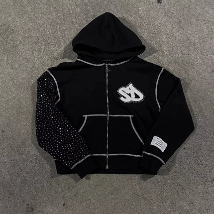 Street Y2K New Hip Hop Joker Fleece Thickened Zipper Hoodie Women Harajuku Casual Loose Punk Sweatshirt Couple Trend Warm Hoodie