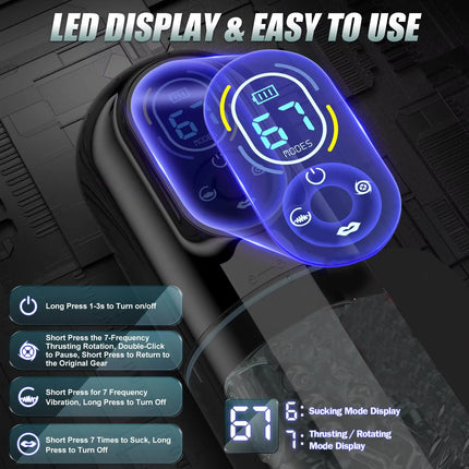 New LCD Automatic Male Mastubator Penis Pump With 7 Vibrating Rotating Thrusting & Licking Modes Pocket Pussy Sex Toys for Men