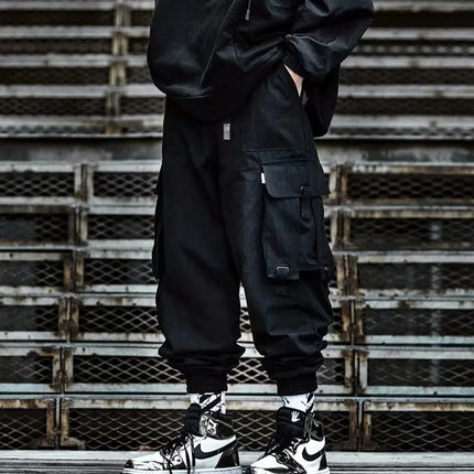 Functional Large Pocket Cargo Pants Men Harajuku Loose Hip Hop Trendy Elastic Ankle Casual Trousers Modern Streetwear