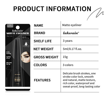 Waterproof Eyeliner Pen Matte Liquid Eyeliner 17H Long Wear Sweat Proof Smudgeproof Stain-free Ultra-fine Liquid Cosmetics