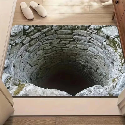 3D Visual Illusion Hole Pattern Doormat Imitation Stone Home Decor Carpet Water-absorbent Non-slip Mat for Living Room Bedroom