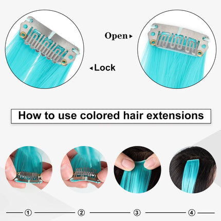 10 Packs Synthetic Straight Hair Colored Clip In One Piece Hair Extensions 22inch Rainbow Color Synthetic Clip In Hair Extension