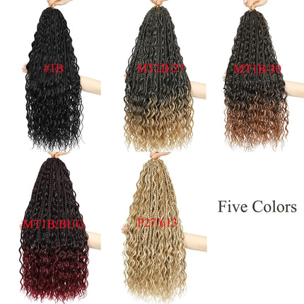 Synthetic Goddess Box Braid Crochet Hair 24" Honey Blonde Boho Bohemian Pre-looped Platinum Blonde Braiding Hair with Curly Ends