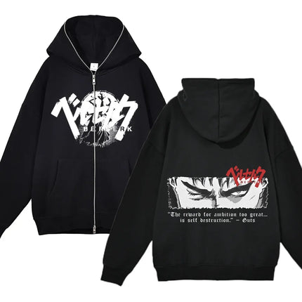 European and American fashion zippered sweatshirt Full Zip Up Hoodies Anime women's hoodie unisex hip-hop street outfit Guts Gra