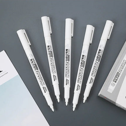 1/5pcs White Permanent Paint Pen Fine Head White Marker 1mm Quick-Drying Oil Waterproof Graffiti Pens Tire Fabric Wood Painting