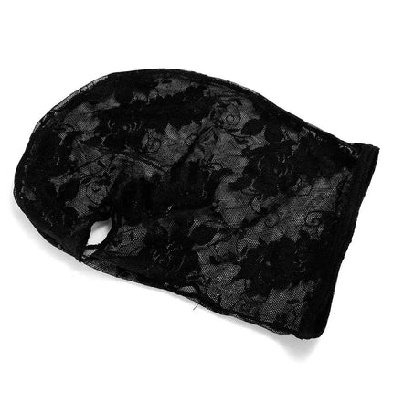 Gothic Lace Hood with Detachable Veil Sensory Control Mask for Women Weave Black Bondage Headwear SM Breathable Face Cover