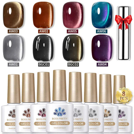 BORN PRETTY Cat Magnetic Moonlight Gel Nail Polish Set 10ml Sparking White Silver Water-light Soak Off UV Gel Nail Art Manicure
